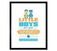Artery8 Wall Art Print Kids Boys Superheroes Disguise White Framed in Black | Size: W7" x H9" Artery8 Black W7" x H9"