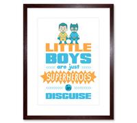 Artery8 Wall Art Print Kids Boys Superheroes Disguise White Framed in Brown | Size: W7" x H9" Artery8 Brown W7" x H9"