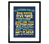 Artery8 Wall Art Print Kids Playroom Rules Fun Blue Framed in Black | Size: W7" x H9" Artery8 Black W7" x H9"