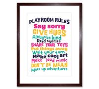 Artery8 Wall Art Print Kids Playroom Rules Fun Colourful Framed in Brown | Size: W7" x H9" Artery8 Brown W7" x H9"