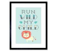 Artery8 Wall Art Print Kids Run Wild My Child Pastel Lion Framed in Black | Size: W7" x H9" Artery8 Black W7" x H9"