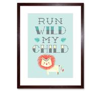 Artery8 Wall Art Print Kids Run Wild My Child Pastel Lion Framed in Brown | Size: W7" x H9" Artery8 Brown W7" x H9"