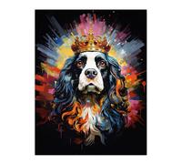 Wall Art Print King Charles Spaniel with Crown Dog Lover Gift Pet Portrait Colourful Artwork Painting Poster Artery8 Multi W24 inch x H32 inch