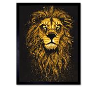 Artery8 Wall Art Print King Of The Pride Male Lion Golden Mane Painting Gustav Dore Style Black & Gold Art Framed | Size: W12" x H16" Artery8 Black W12" x H16"