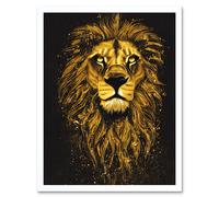 Artery8 Wall Art Print King Of The Pride Male Lion Golden Mane Painting Gustav Dore Style Black & Gold Art Framed in White | Size: W12" x H16" Artery8 White W12" x H16"