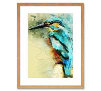Artery8 Wall Art Print Kingfisher Bird Painting Framed in Beige | Size: W7" x H9" Artery8 Beige W7" x H9"