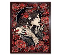 Artery8 Wall Art Print Kiss from a Rose Red & Black Floral Art Framed in Brown | Size: W12" x H16" Artery8 Brown W12" x H16"