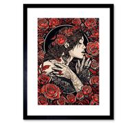 Artery8 Wall Art Print Kiss from a Rose Red & Black Floral Artwork Framed 9X7 Inch | Size: W7" x H9" Artery8 Black W7" x H9"