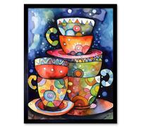 Artery8 Wall Art Print Kitchen Folk Art Mugs & Cups Art Framed in Black | Size: W12" x H16" Artery8 Black W12" x H16"