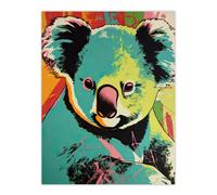 Artery8 Wall Art Print Koala Bear Abstract Teal & Orange Artwork Animal Portrait Vibrant Bold Bright Colourful Painting Poster | Size: W12" x H16" Artery8 Multicolor W12" x H16"