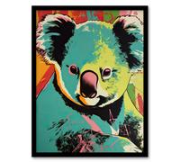 Artery8 Koala Bear Abstract Teal And Orange Artwork Animal Portrait Vibrant Bold Bright Colourful Painting Artwork Framed Wall Art Print A4