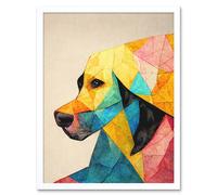 Artery8 Wall Art Print Labrador Polygon Dog Abstract Geometric Paper Decoupage Art Framed in White | Size: W12" x H16" Artery8 White W12" x H16"