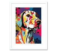 Artery8 Wall Art Print Labrador Retriever Dog Linocut Colourful Pattern Polka Dot Portrait Modern Artwork Framed 9X7 Inch in White | Size: W7" x H9" Artery8 White W7" x H9"