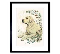 Artery8 Wall Art Print Labrador Retriever Dog Lying in Field Modern Linocut Artwork Framed 9X7 Inch in Black | Size: W7" x H9" Artery8 Black W7" x H9"