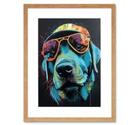 Artery8 Wall Art Print Labrador Retriever with Sunglasses & Hat Artwork Framed 9X7 Inch in Beige | Size: W7" x H9" Artery8 Beige W7" x H9"