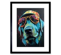 Artery8 Wall Art Print Labrador Retriever With Sunglasses And Hat Artwork Framed 9X7 Inch