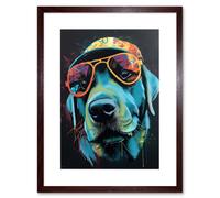 Artery8 Wall Art Print Labrador Retriever with Sunglasses & Hat Artwork Framed 9X7 Inch in Brown | Size: W7" x H9" Artery8 Brown W7" x H9"