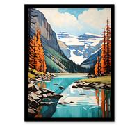 Artery8 Wall Art Print Lake Louise Oil Painting Canada Banff National Park In Autumn Art Framed in Black | Size: W12" x H16" Artery8 Black W12" x H16"