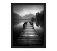 Artery8 Lake Pier Mountain Landscape Black and White Photo Artwork Framed Wall Art Print 18X24 Inch