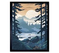 Artery8 Wall Art Print Lake View in Rainforest Landscape Art Framed in Black | Size: W12" x H16" Artery8 Black W12" x H16"
