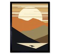 Artery8 Wall Art Print Lakeside Mountain Sunset Boho Minimalism Landscape Art Framed in Black | Size: W12" x H16" Artery8 Black W12" x H16"
