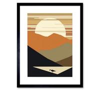 Artery8 Wall Art Print Lakeside Mountain Sunset Boho Minimalism Landscape Artwork Framed 9X7 Inch
