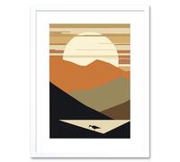Artery8 Wall Art Print Lakeside Mountain Sunset Boho Minimalism Landscape Artwork Framed 9X7 Inch in White | Size: W7" x H9" Artery8 White W7" x H9"