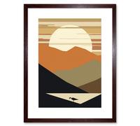 Artery8 Wall Art Print Lakeside Mountain Sunset Boho Minimalism Landscape Artwork Framed 9X7 Inch in Brown | Size: W7" x H9" Artery8 Brown W7" x H9"