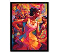 Artery8 Latino Lively Dance Salsa South America Colourful Bright Bold Painting Rhythm Body Energy Theatre Arts Artwork Artwork Framed Wall Art Print A4