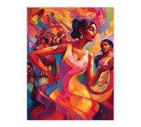 Artery8 Wall Art Print Latino Lively Dance Salsa South America Colourful Bright Bold Painting Rhythm Body Energy Theatre Arts Artwork Poster Artery8 Multicolor W12" x H16"
