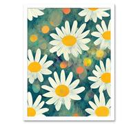 Artery8 Wall Art Print Lazy Daisy Afternoon Blossoms Flowers Oxeye Daisies In Meadow Sunlight Art Framed in White | Size: W12" x H16" Artery8 White W12" x H16"