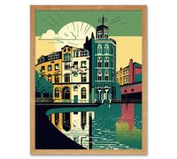 Artery8 Wall Art Print Leeds City Architecture Waterfront Art Framed in Light Oak | Size: W12" x H16" Artery8 Light Oak W12" x H16"