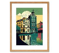 Artery8 Wall Art Print Leeds City Architecture Waterfront Artwork Framed 9X7 Inch in Beige | Size: W7" x H9" Artery8 Beige W7" x H9"