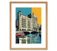 Artery8 Wall Art Print Leeds City Waterfront Modern Linocut Artwork Framed 9X7 Inch in Beige | Size: W7" x H9" Artery8 Beige W7" x H9"