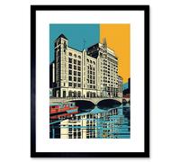 Artery8 Wall Art Print Leeds City Waterfront Modern Linocut Artwork Framed 9X7 Inch in Black | Size: W7" x H9" Artery8 Black W7" x H9"