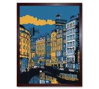 Artery8 Wall Art Print Leeds Dock Cityscape Colour Block Art Framed in Brown | Size: W12" x H16" Artery8 Brown W12" x H16"