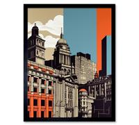 Artery8 Wall Art Print Leeds Modern Colour Block Cityscape Art Framed in Black | Size: W12" x H16" Artery8 Black W12" x H16"