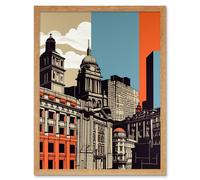Artery8 Wall Art Print Leeds Modern Colour Block Cityscape Art Framed in Light Oak | Size: W12" x H16" Artery8 Light Oak W12" x H16"
