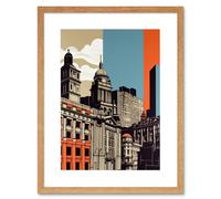 Artery8 Wall Art Print Leeds Modern Colour Block Cityscape Artwork Framed 9X7 Inch in Beige | Size: W7" x H9" Artery8 Beige W7" x H9"