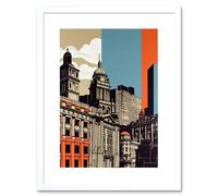 Artery8 Wall Art Print Leeds Modern Colour Block Cityscape Artwork Framed 9X7 Inch in White | Size: W7" x H9" Artery8 White W7" x H9"