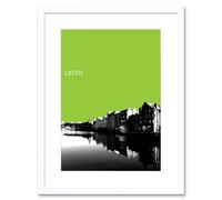 Artery8 Wall Art Print Leith Shore Edinburgh Scotland Scottish Landmark Green Artwork Framed 9X7 Inch in White | Size: W7" x H9" Artery8 White W7" x H9"