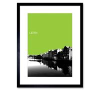 Artery8 Wall Art Print Leith Shore Edinburgh Scotland Scottish Landmark Green Framed Art in Black | Size: W7" x H9" Artery8 Black W7" x H9"