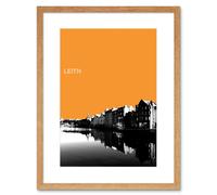 Artery8 Wall Art Print Leith Shore Edinburgh Scotland Scottish Landmark Orange Framed Art in Beige | Size: W7" x H9" Artery8 Beige W7" x H9"