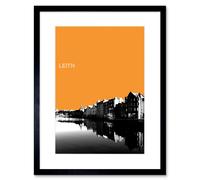 Artery8 Wall Art Print Leith Shore Edinburgh Scotland Scottish Landmark Orange Framed Art in Black | Size: W7" x H9" Artery8 Black W7" x H9"