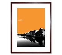 Artery8 Wall Art Print Leith Shore Edinburgh Scotland Scottish Landmark Orange Framed Art in Brown | Size: W7" x H9" Artery8 Brown W7" x H9"