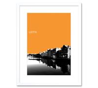 Artery8 Wall Art Print Leith Shore Edinburgh Scotland Scottish Landmark Orange Framed Art in White | Size: W7" x H9" Artery8 White W7" x H9"