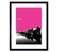 Artery8 Wall Art Print Leith Shore Edinburgh Scotland Scottish Landmark Pink Framed Art in Black | Size: W7" x H9" Artery8 Black W7" x H9"