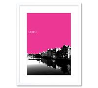 Artery8 Wall Art Print Leith Shore Edinburgh Scotland Scottish Landmark Pink Framed Art in White | Size: W7" x H9" Artery8 White W7" x H9"