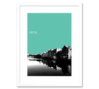 Artery8 Wall Art Print Leith Shore Edinburgh Scotland Scottish Landmark Teal Framed Art in White | Size: W7" x H9" Artery8 White W7" x H9"