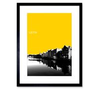 Wee Blue Coo Leith Shore Edinburgh Scotland Scottish Landmark Yellow Framed Art Print